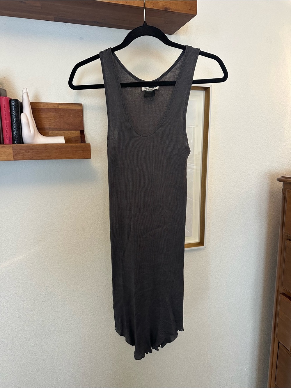 Isabel Marant Ribbed Scoop Neck Tank Dress in Charcoal
